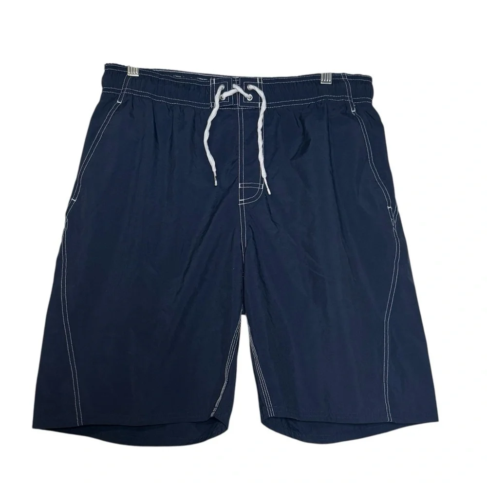 Nike Men’s Swim Trunks Navy Blue White Swoosh Size Large Y2K Swim Summer